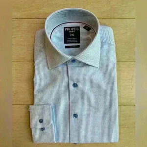 Men’s Light Blue Checkered Dress Shirt Size S, Slim Fit, Long Sleeve, Button-Up